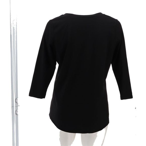 Susan Graver Weekend Comfy Cotton V-Neck Tunic Black A4677790 - Picture 5 of 9